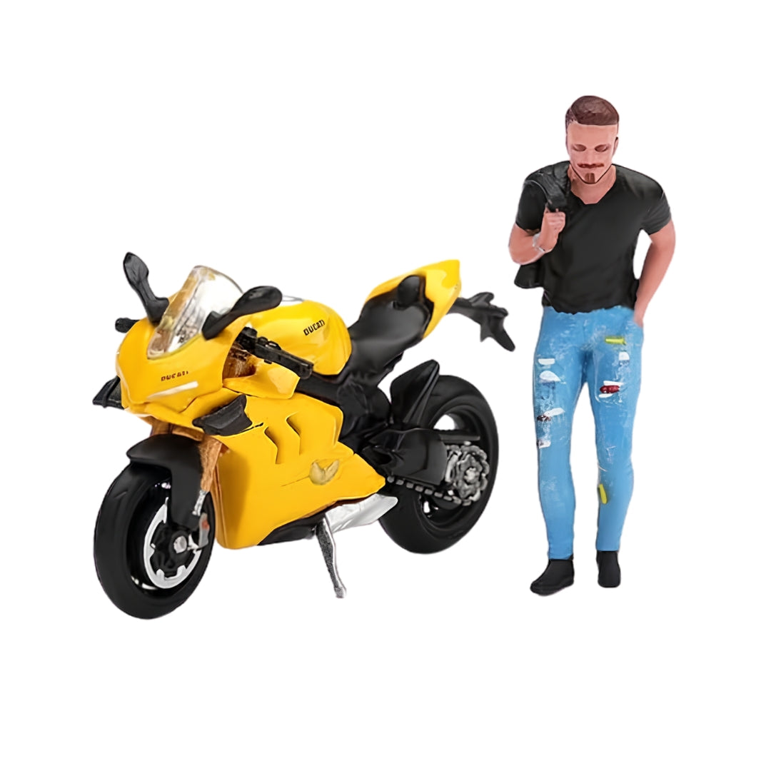 Ducati Panigale V4 S Giallo W/ Figure1:64 Scale Die-Cast Car By Mini Gt