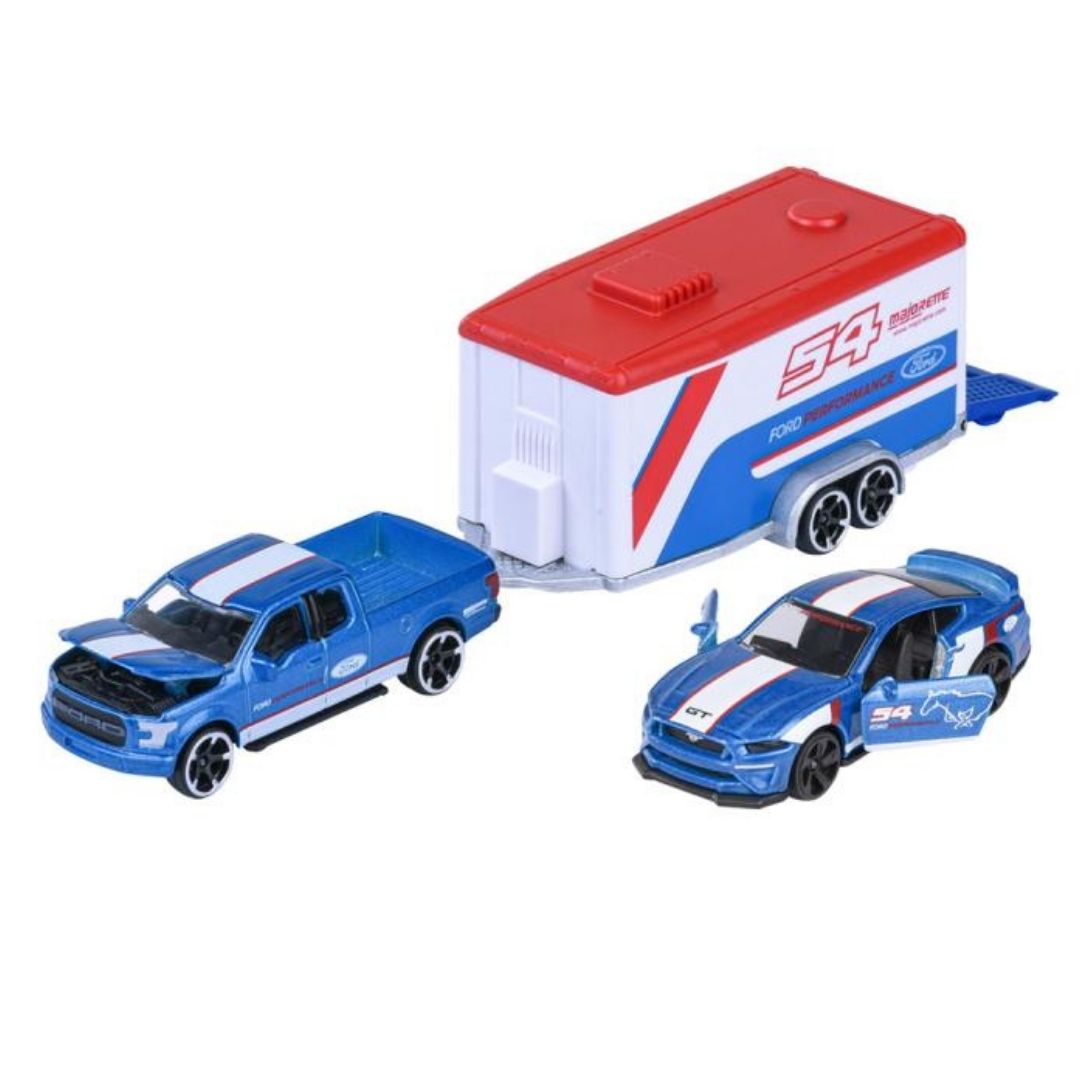 Racing Deluxe FORD F-150 RAPTOR + FORD MUSTANG GT 1:64 Scale Die-Cast Car By Majorette -Majorette - India - www.superherotoystore.com
