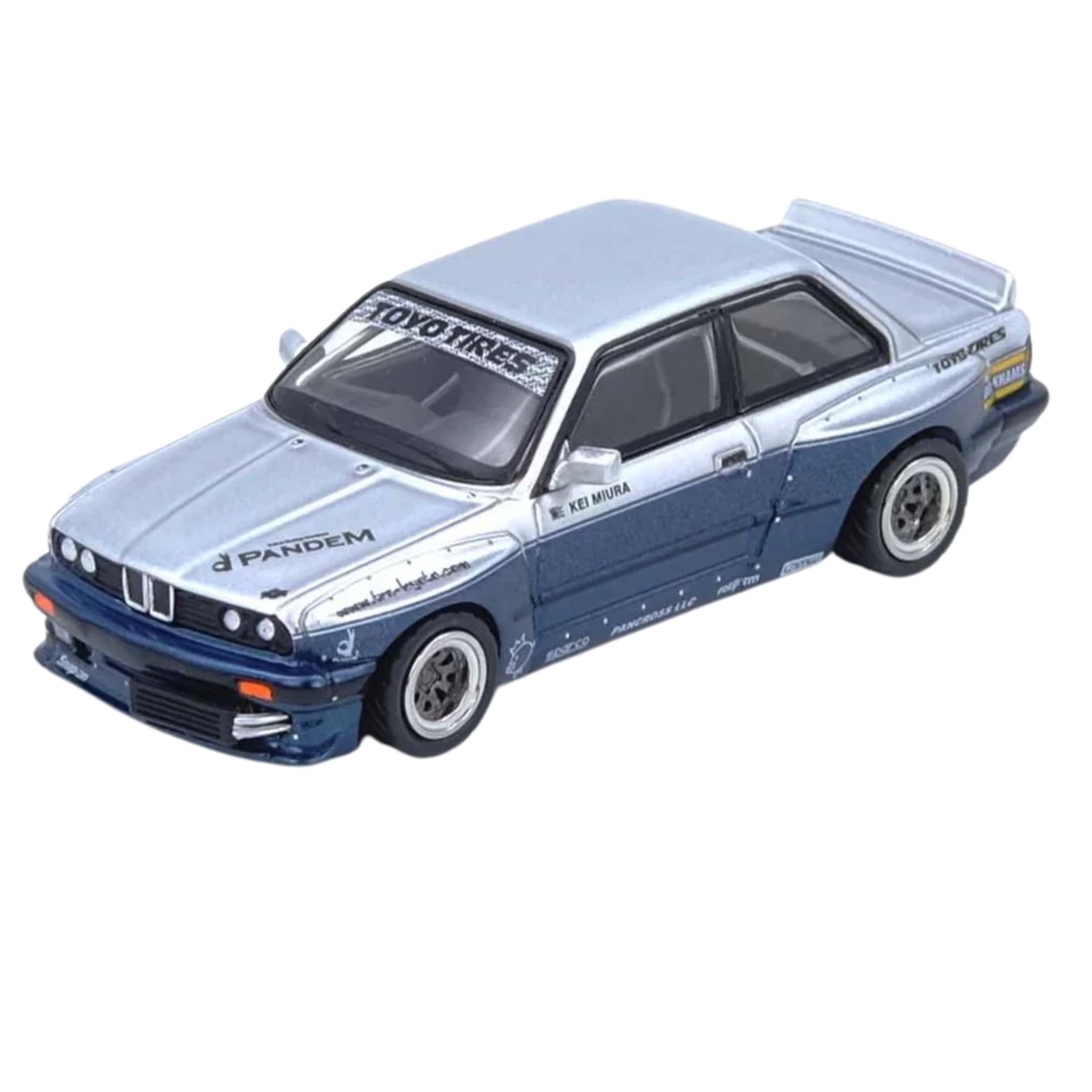 Pandem E30 M3 Silver/Blue 1:64 Diecast Car By Inno64