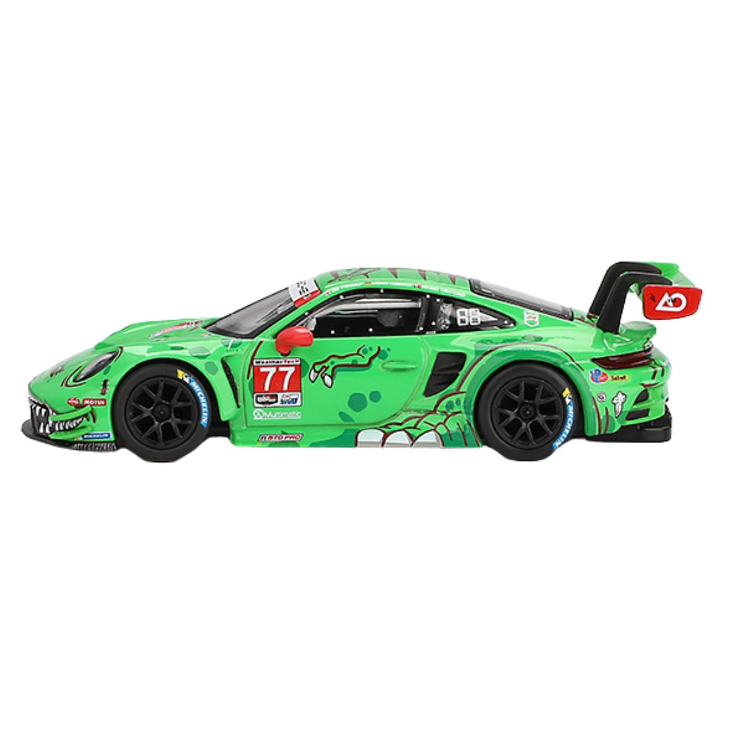 Porsche 911 GT3 R #77 AO Racing 2024 IMSA Daytona 24 Hrs GTD Pro 2nd Place 1:64 Scale Die-Cast Car By Mini GT -Mini GT - India - www.superherotoystore.com