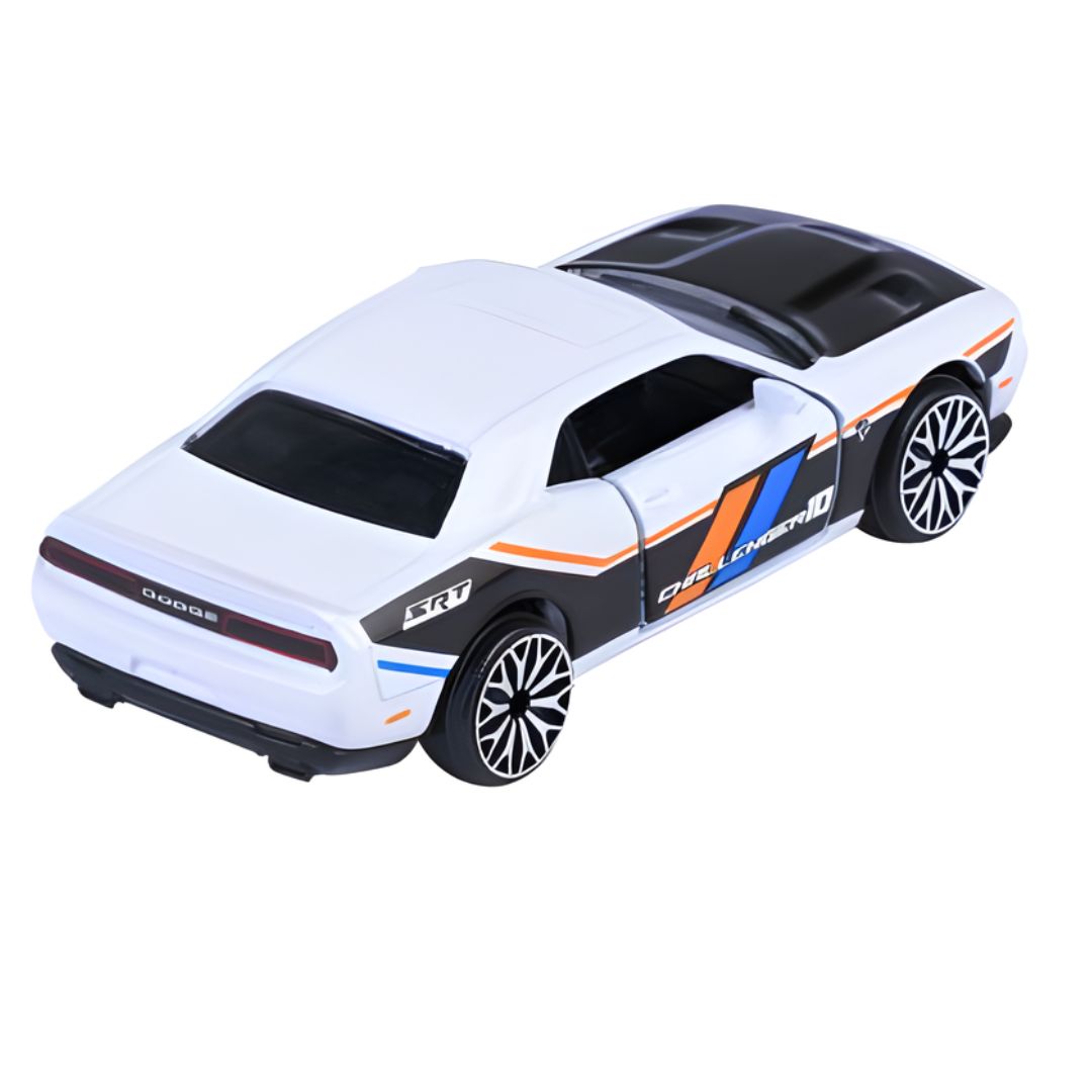 Racing Premium White Dodge Challenger SRT HELLCAT Die-Cast Car By Majorette -Majorette - India - www.superherotoystore.com