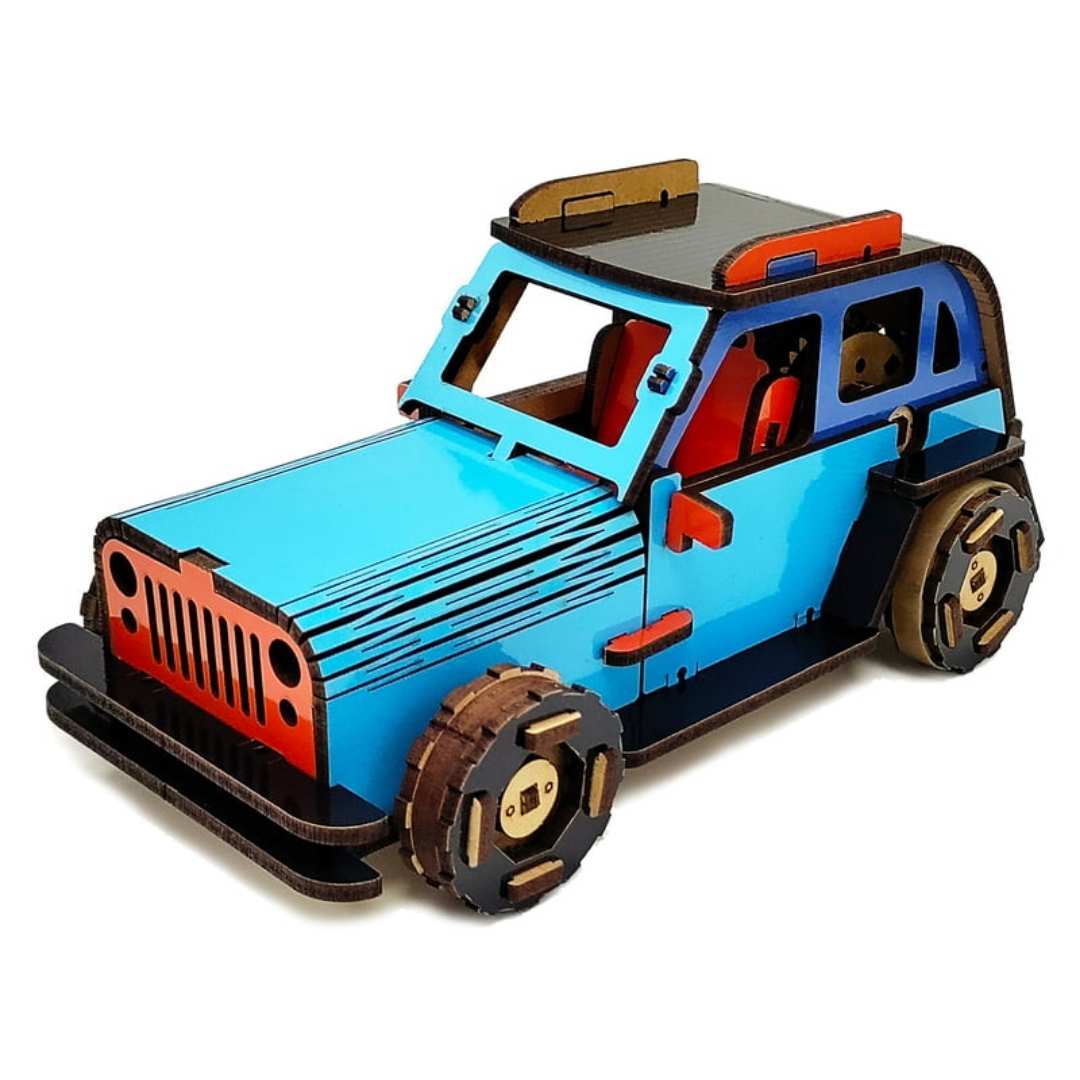 Jeep Car (Blue) DIY Mechanical Model -Funvention - India - www.superherotoystore.com