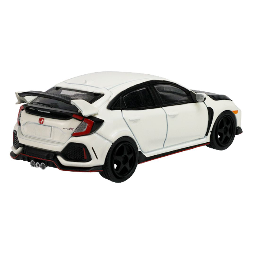 Tokyo Torque Series 10 - 2018 Honda Civic Type-R (Fk8) With Custom Wheels And Carbon Hood - Championship White (New Tooling) 1:64 Scale Die-Cast Car By Green Light