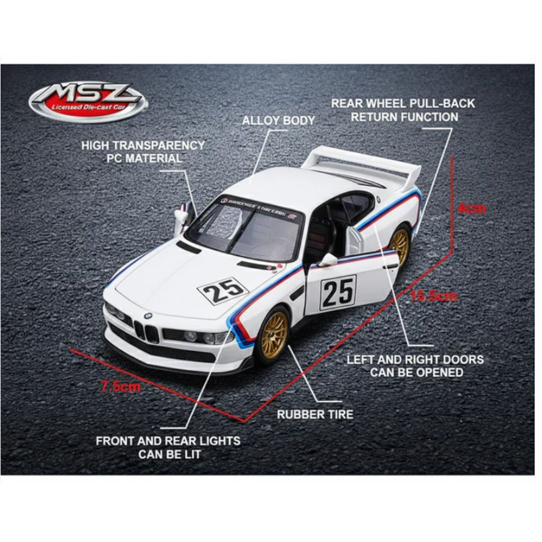 White BMW 3.0 CSL 1:24 Scale Die-Cast car By MSZ -MSZ - India - www.superherotoystore.com