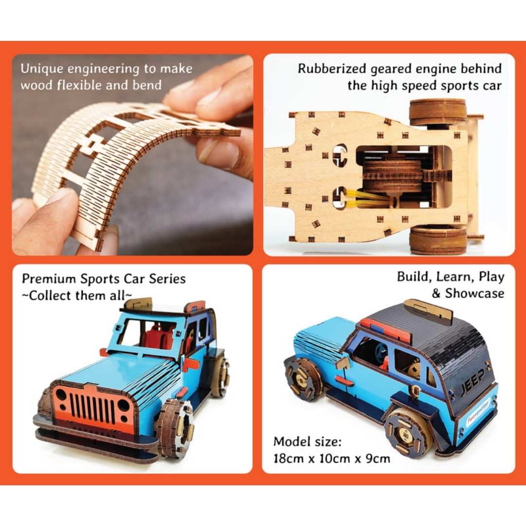 Jeep Car (Blue) DIY Mechanical Model -Funvention - India - www.superherotoystore.com