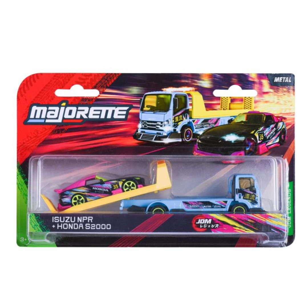 JDM Legends Tuning Transporter Isuzu NPR & Honda S2000 1:64 Scale Die-Cast Car Set By Majorette