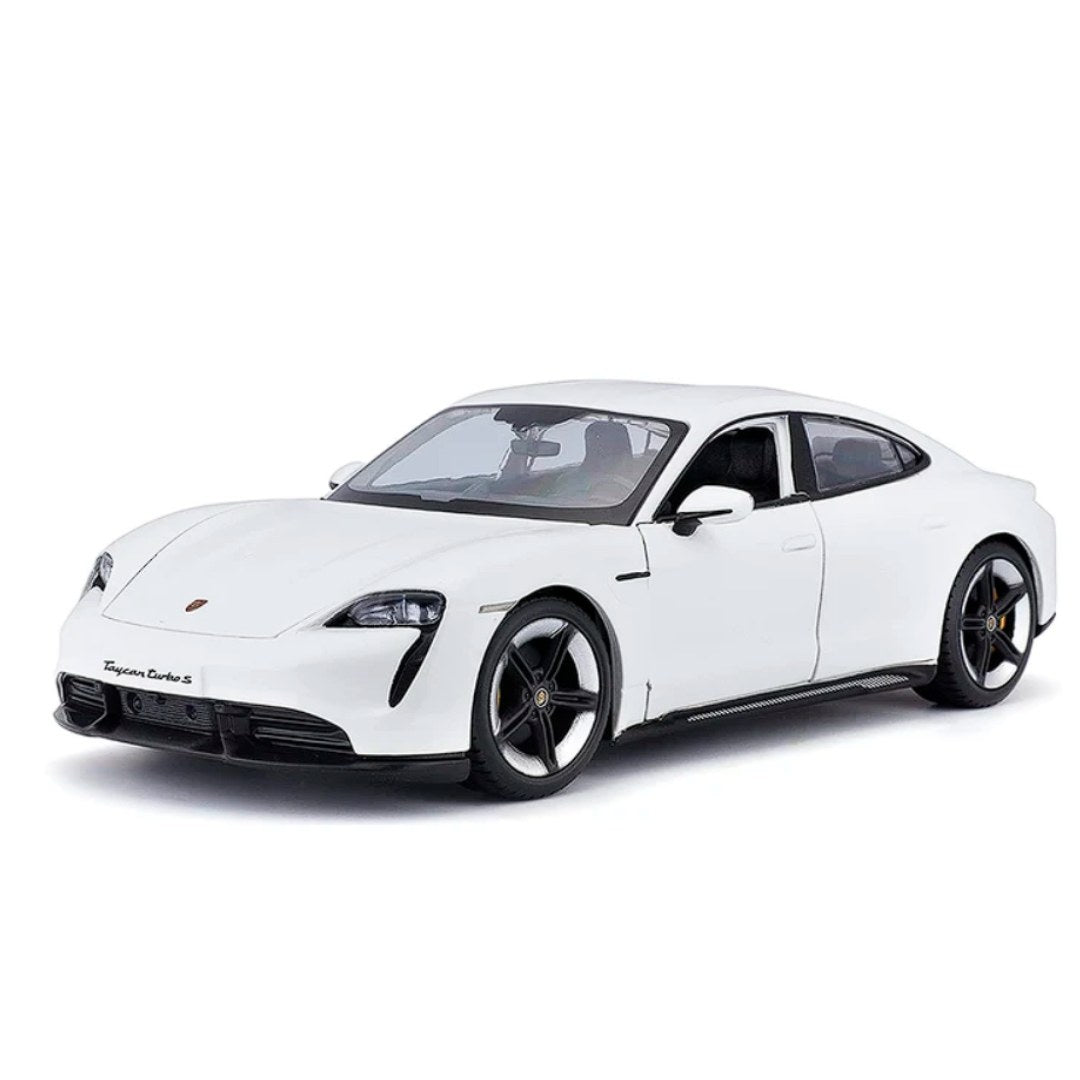 White Porsche Taycan Turbo S 1:24 Scale Die-Cast Car by Bburago -Bburago - India - www.superherotoystore.com