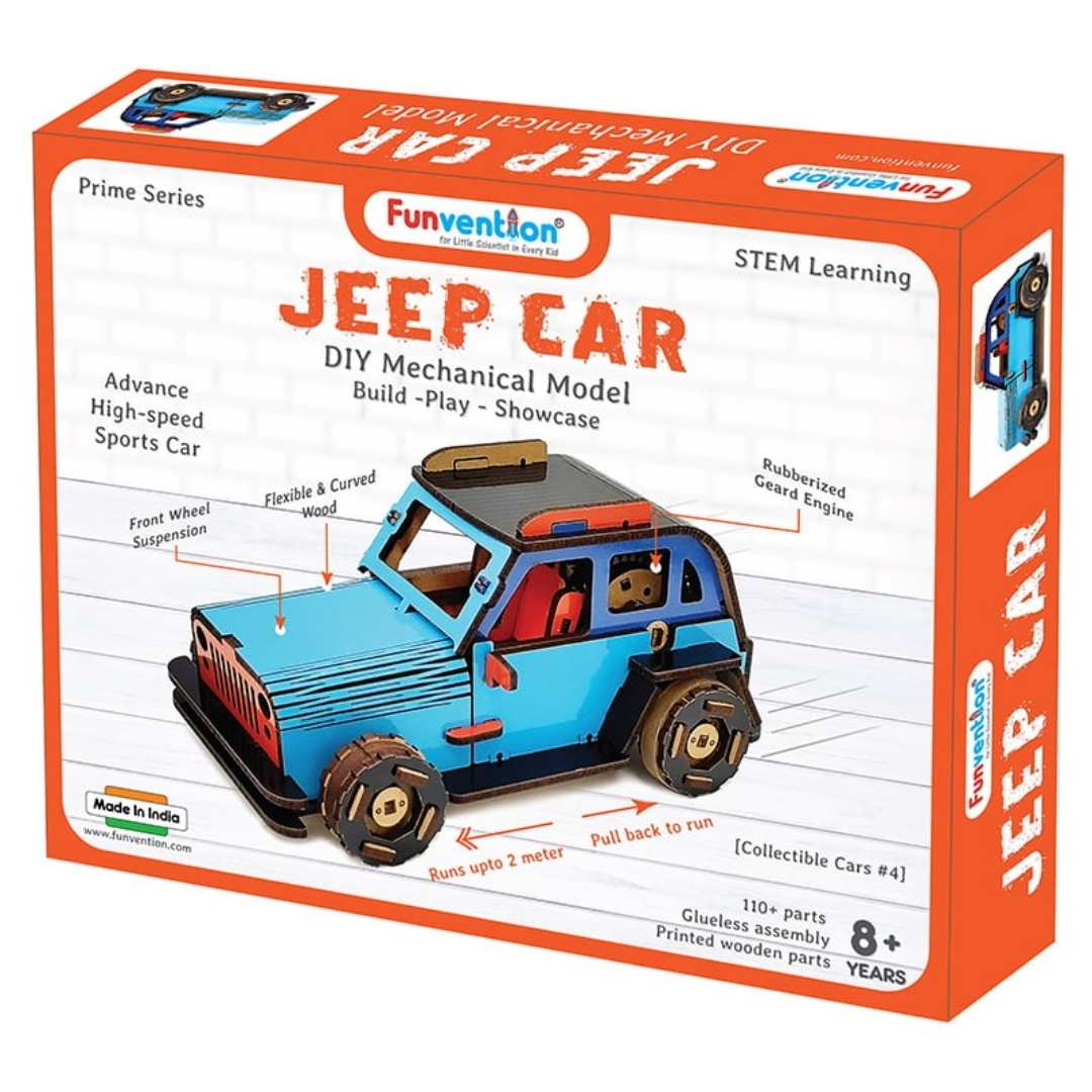 Jeep Car (Blue) DIY Mechanical Model -Funvention - India - www.superherotoystore.com