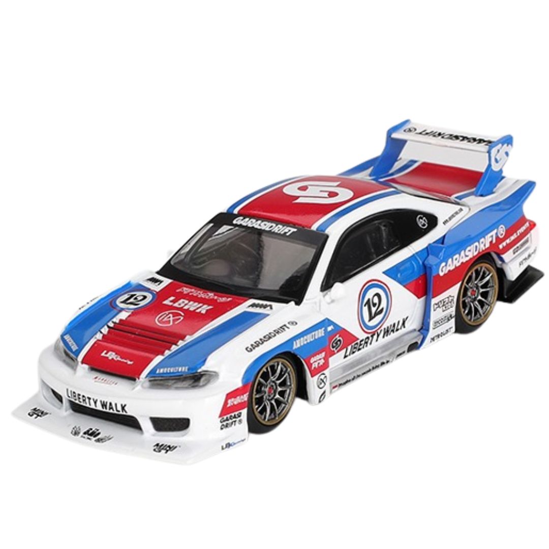 White Nissan LB-Super Silhouette S15 SILVIA GARASIDRIFT x LBWK 2025 1:64 Scale Die-Cast Car By Mini GT -Mini GT - India - www.superherotoystore.com