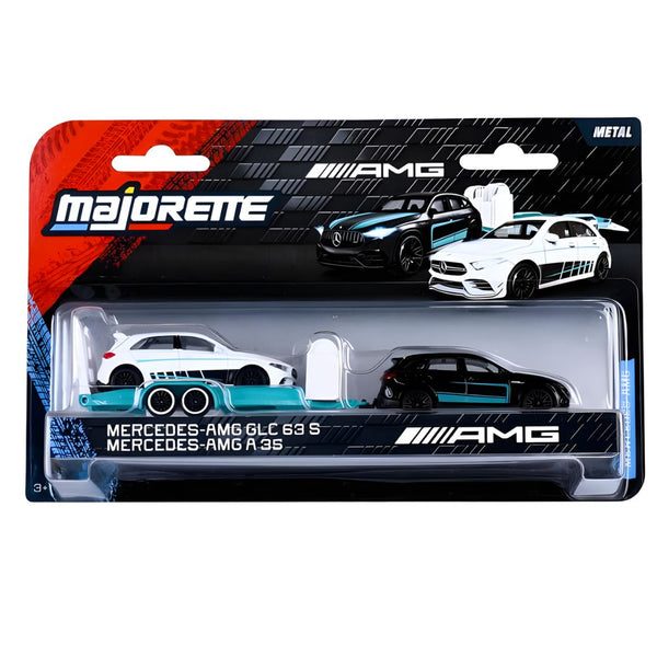 Mercedes Benz AMG GLC 63 S + A 35 1:64 Scale Die-Cast Trailer Set By M