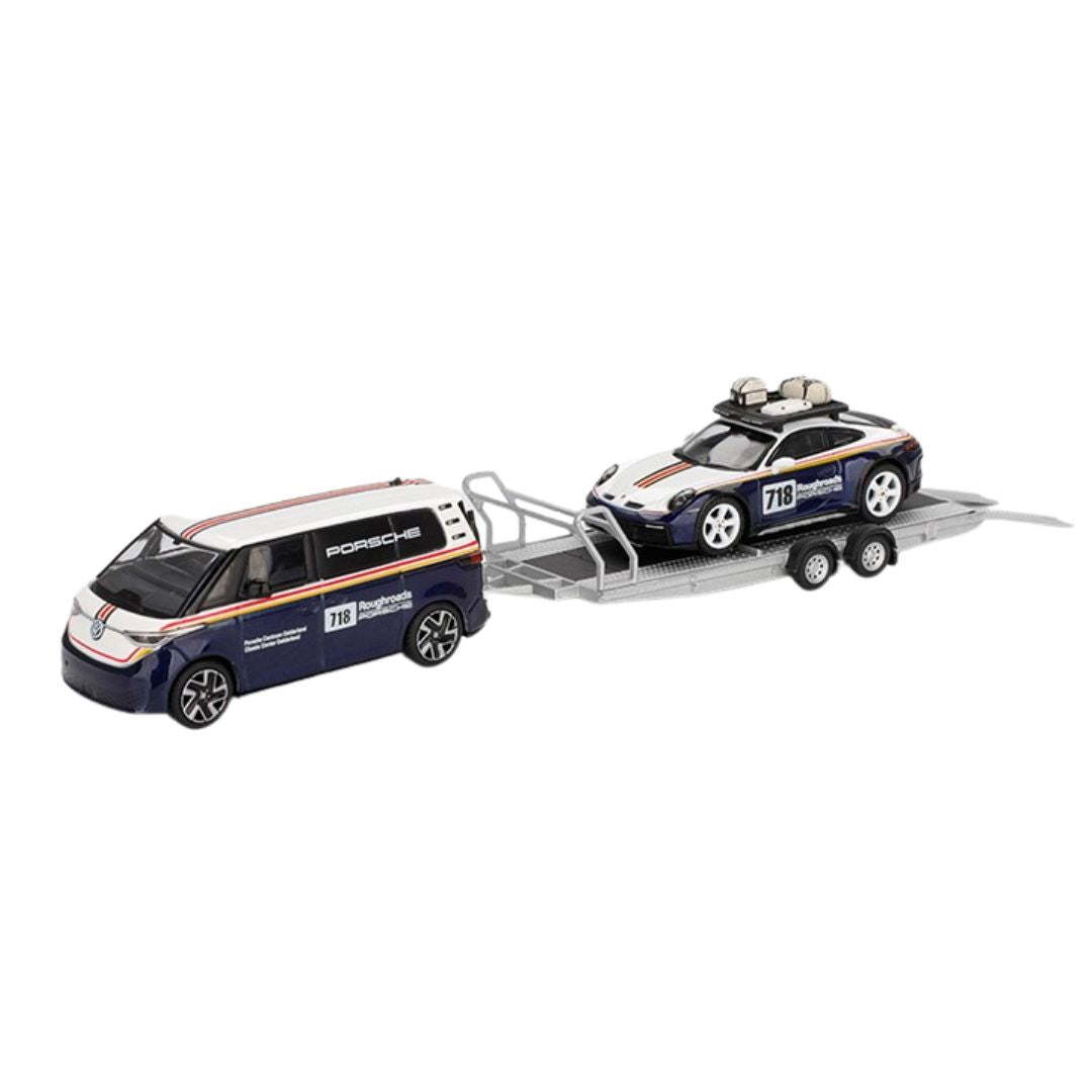 Porsche 911 Dakar #718 / Volkswagen ID. Buzz Porsche Centrum Gelderland Rough Roads Set 1:64 Scale Die-Cast Car By Mini GT