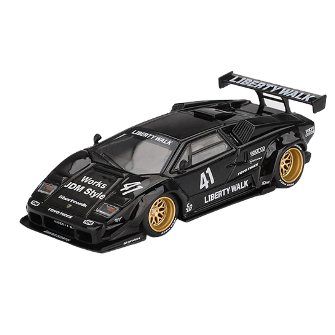Black Lamborghini Countach LB-Works 2024 1:64 Scale Die-Cast Car By MiniGT