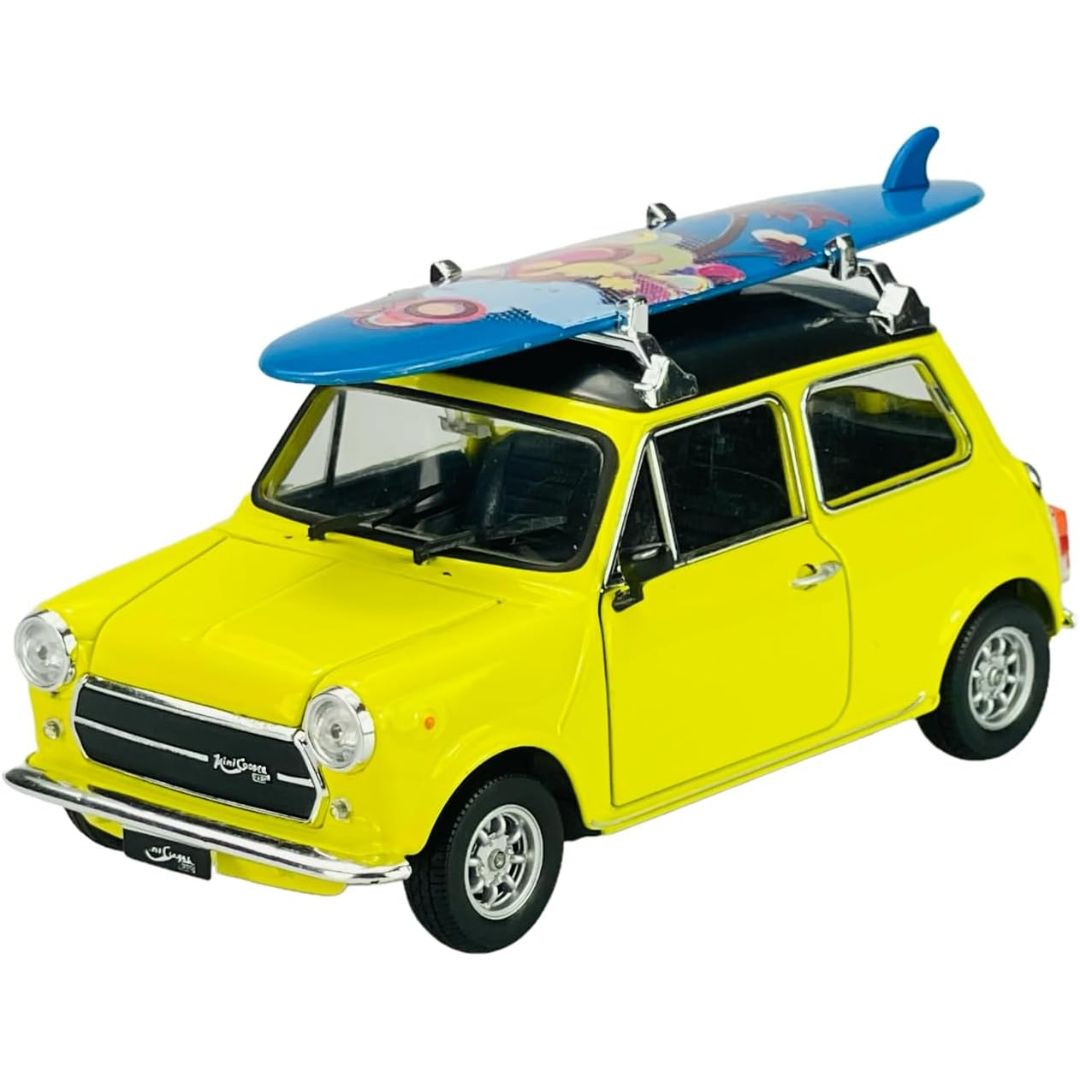 Yellow Mini Cooper 1300 (With Surfboard) 1:24 Scale Die-Cast Car By Welly -Welly - India - www.superherotoystore.com