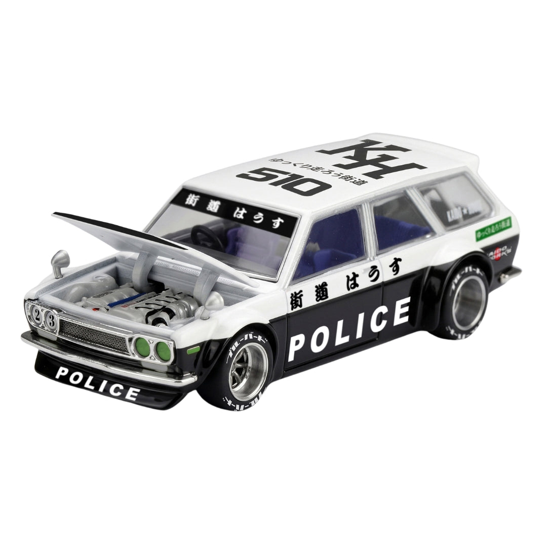 Datsun Kaido 510 Wagon Police 1:64 Scale Die-Cast Car By Mini Gt