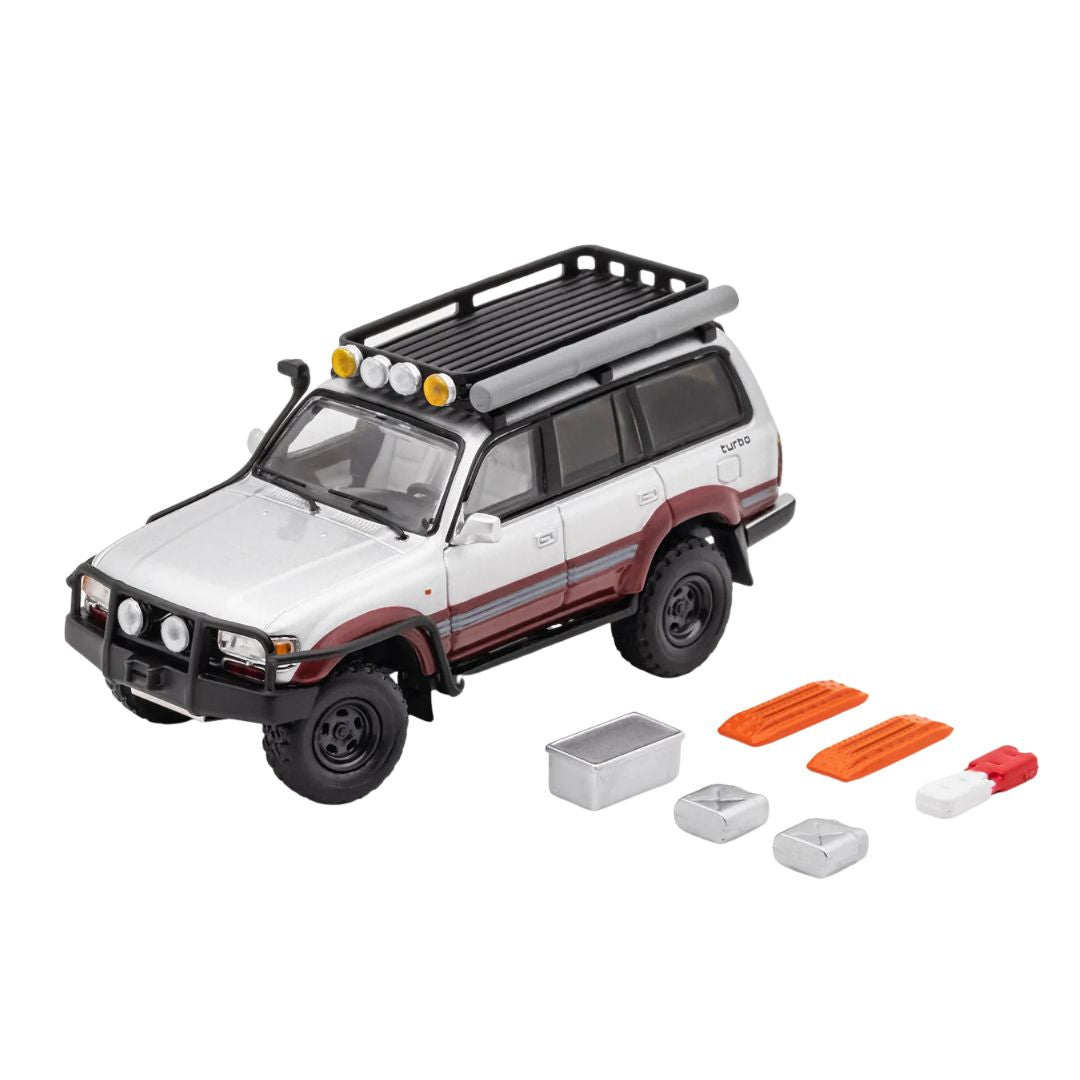 Toyota Land Cruiser 80 - LHD, SILVER+RED 1:64 Scale Die-Cast Car by GCD