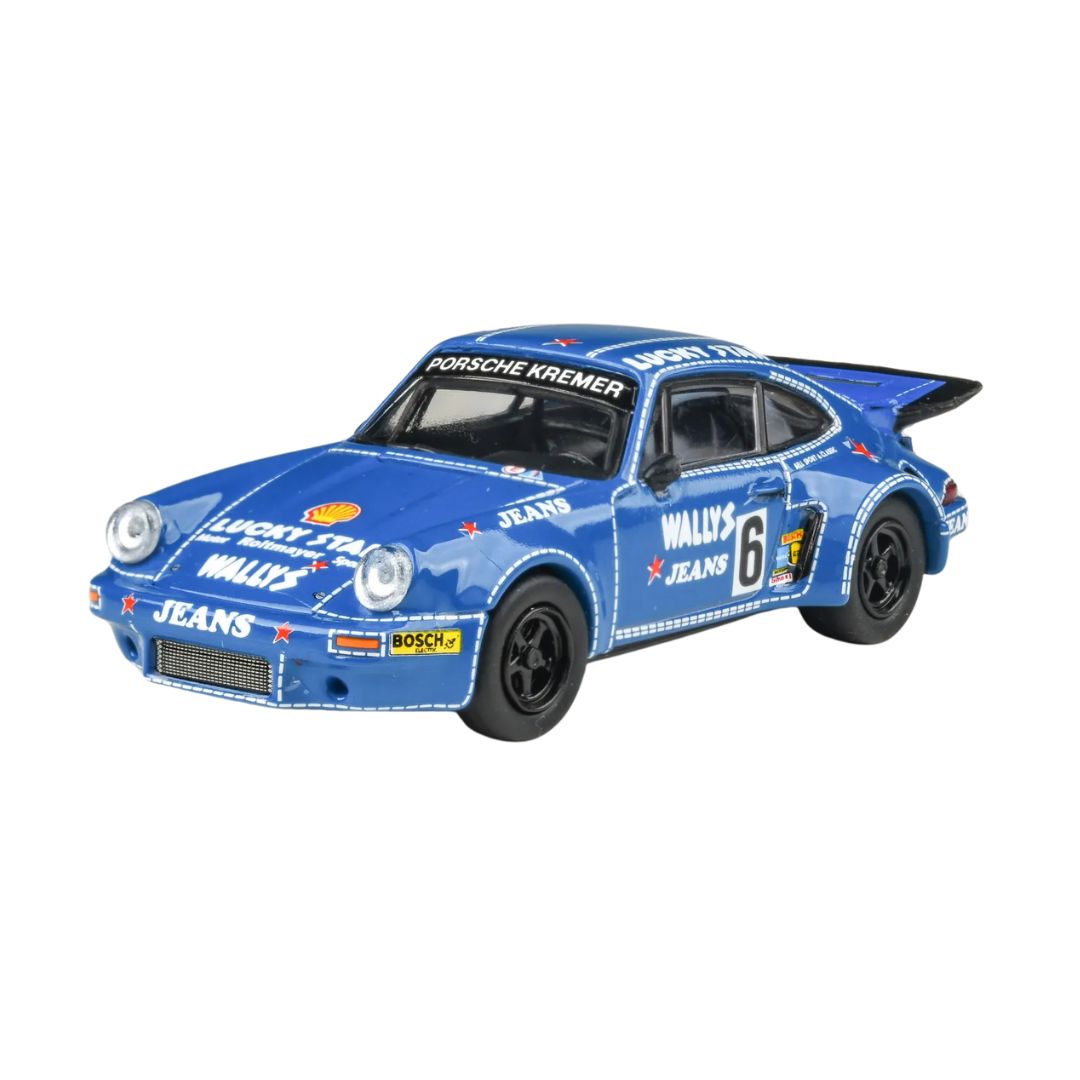 1975 Porsche 911 Carrera Rsr Kremer Racing Wallys Jeans Livery Blue 1:64 By Para64