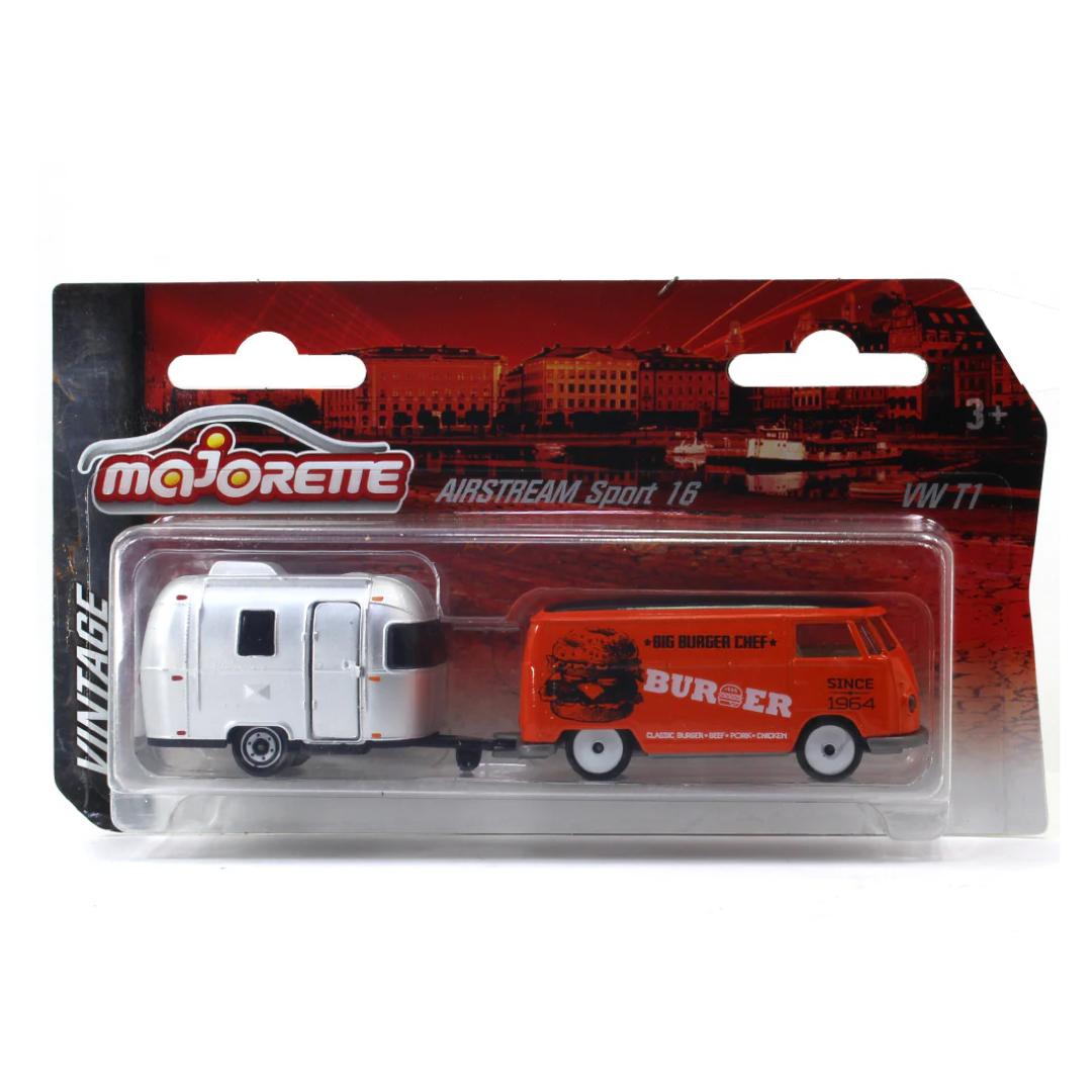 Volkswage T1 & Airstream Sport 16 Vintage Trailer Die Cast Set By Majorette -Majorette - India - www.superherotoystore.com