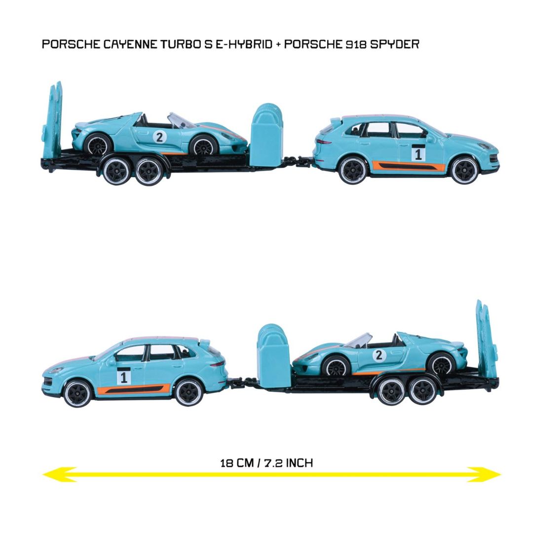 Porsche Cayenne Turbo S E-Hybrid + Porsche 918 Spyder 1:64 Scale Die-Cast Trailer Set By Majorette -Majorette - India - www.superherotoystore.com