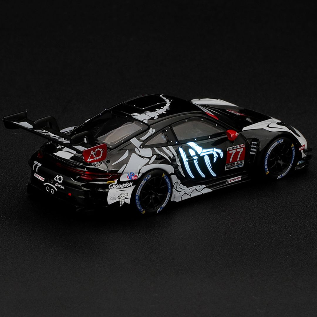 Porsche 911 Gt3 R (992) #77 Ao Racing "Skeleton Rexy" 2026 Imsa Petit Le Mans By Mini Gt