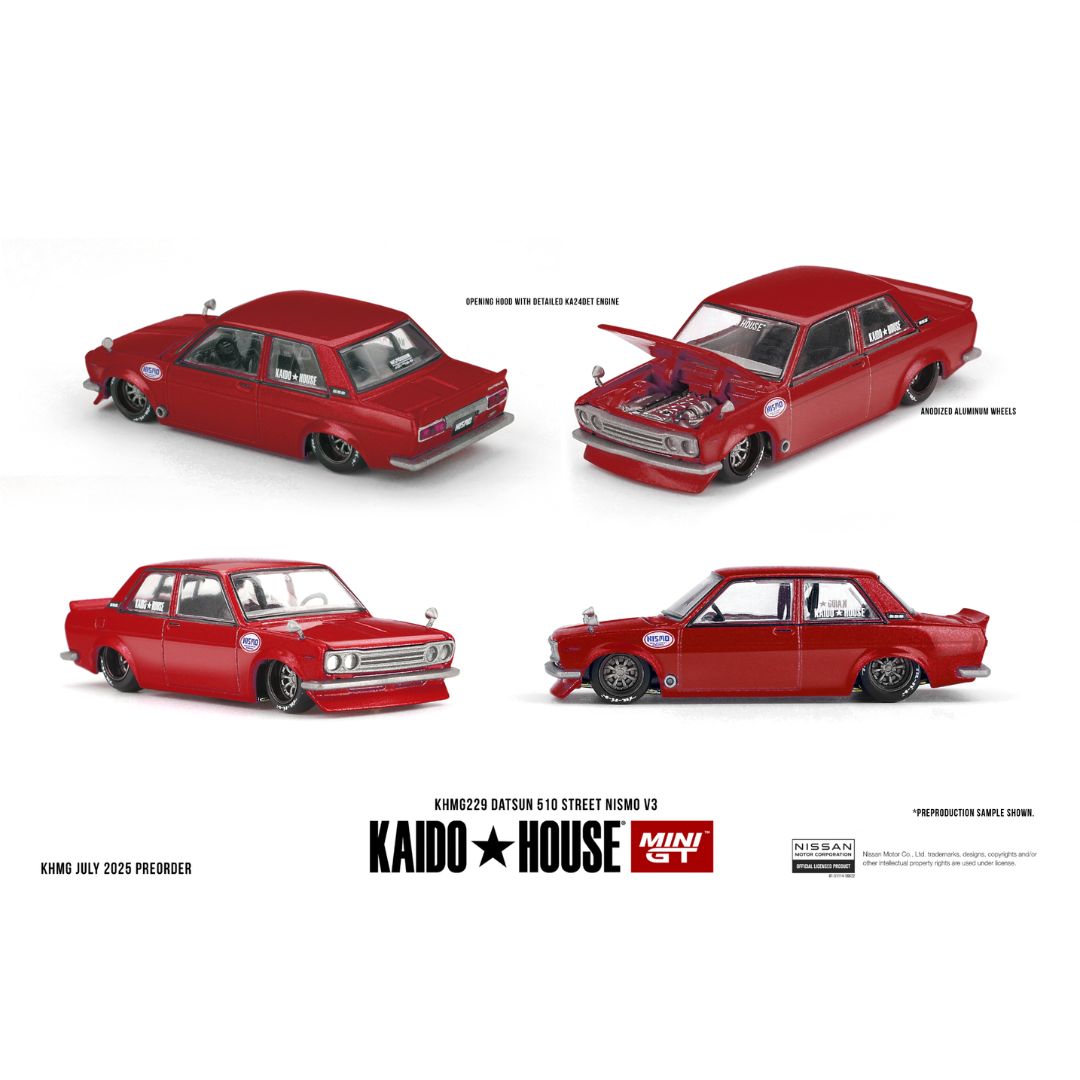 Datsun 510 Street Nismo V3 Die-Cast Model Car Kaidohouse X Mini Gt 1/64 Scale Die-Cast Car By Mini Gt