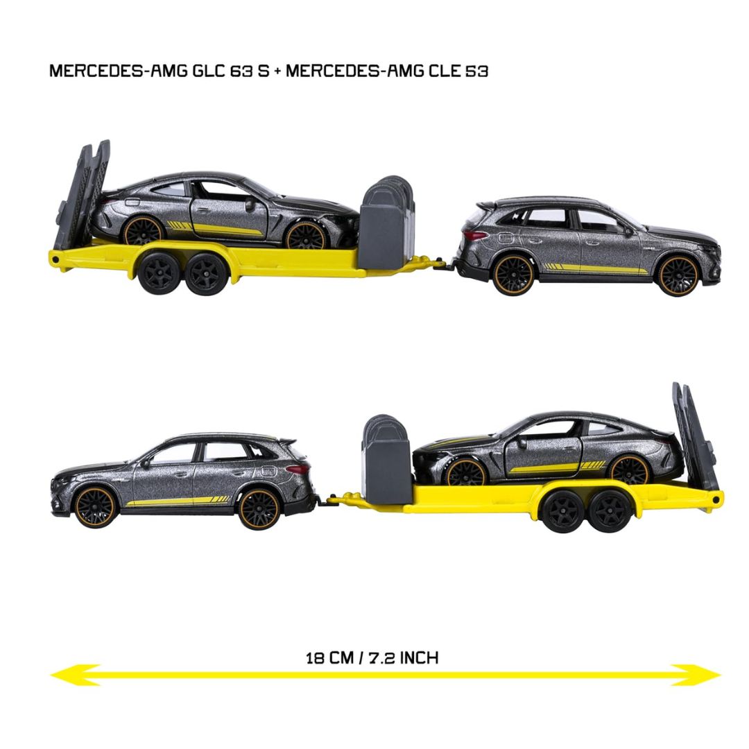 Mercedes Benz AMG GLC 63 S + CLE 53 1:64 Scale Die-Cast Trailer Set By Majorette -Majorette - India - www.superherotoystore.com