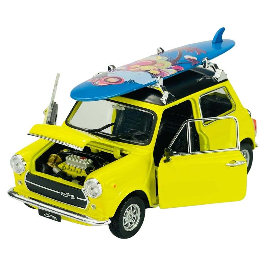 Yellow Mini Cooper 1300 (With Surfboard) 1:24 Scale Die-Cast Car By Welly -Welly - India - www.superherotoystore.com