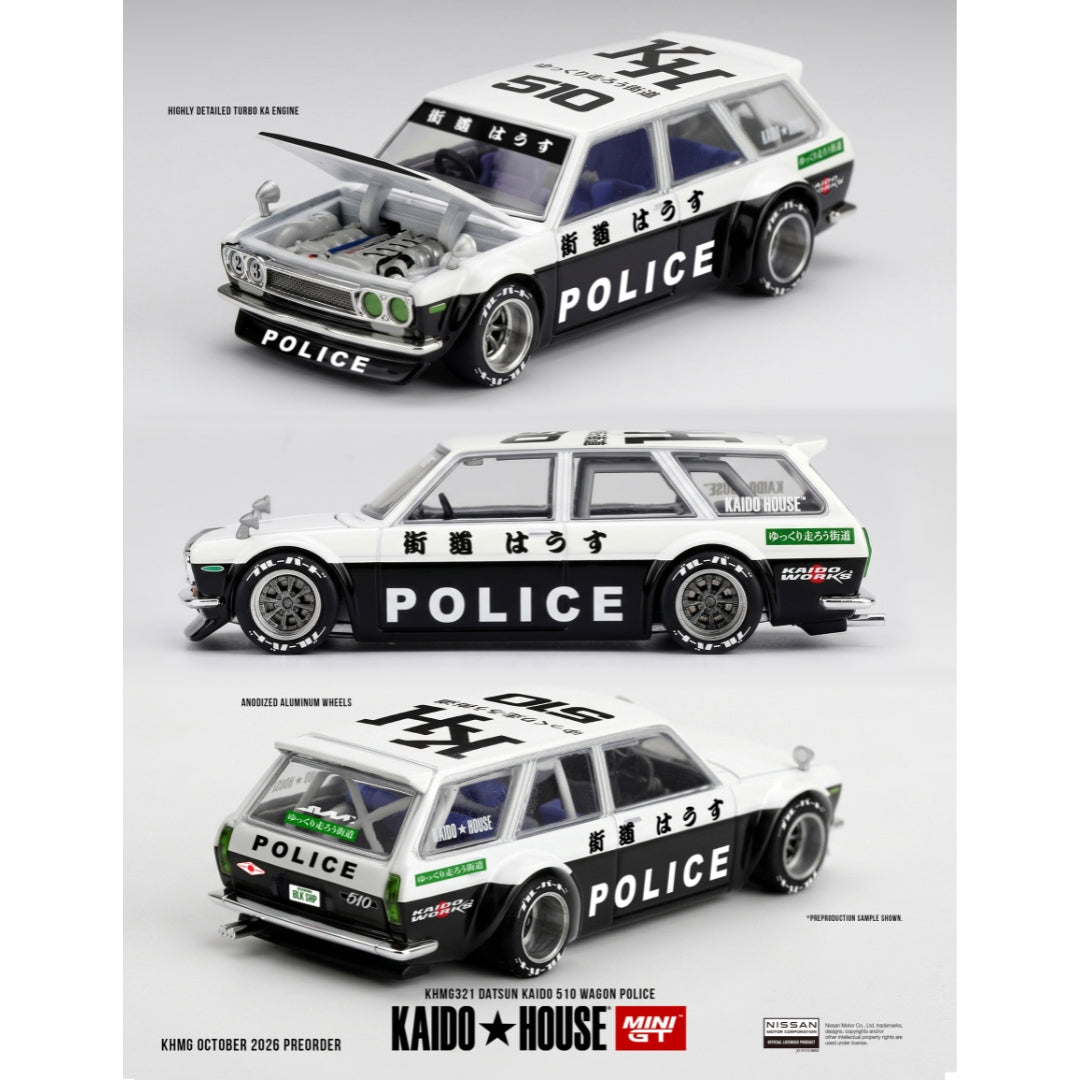 Datsun Kaido 510 Wagon Police 1:64 Scale Die-Cast Car By Mini Gt