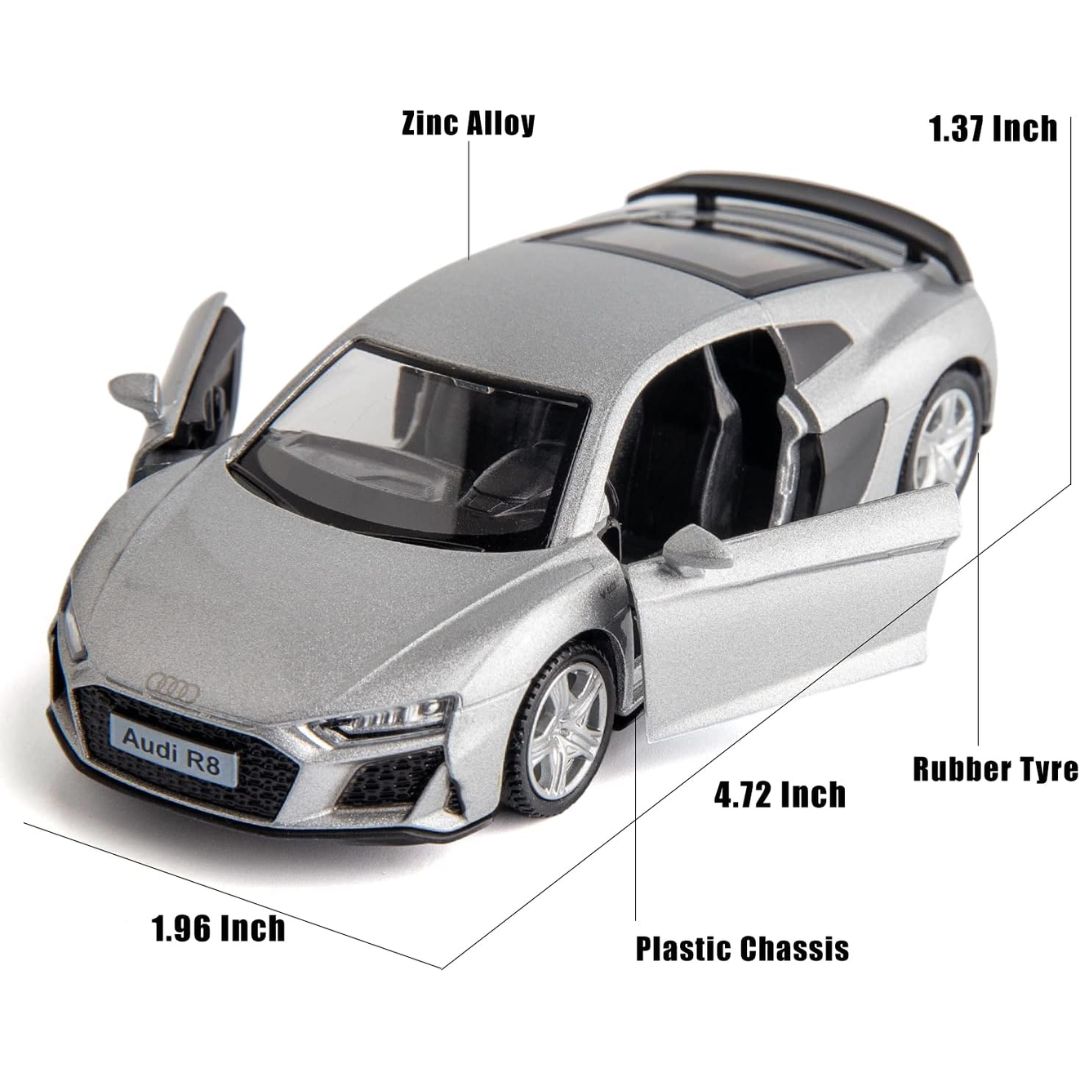Silver Audi R8 Coupe 1:43 Scale Die-Cast Car By RMZ