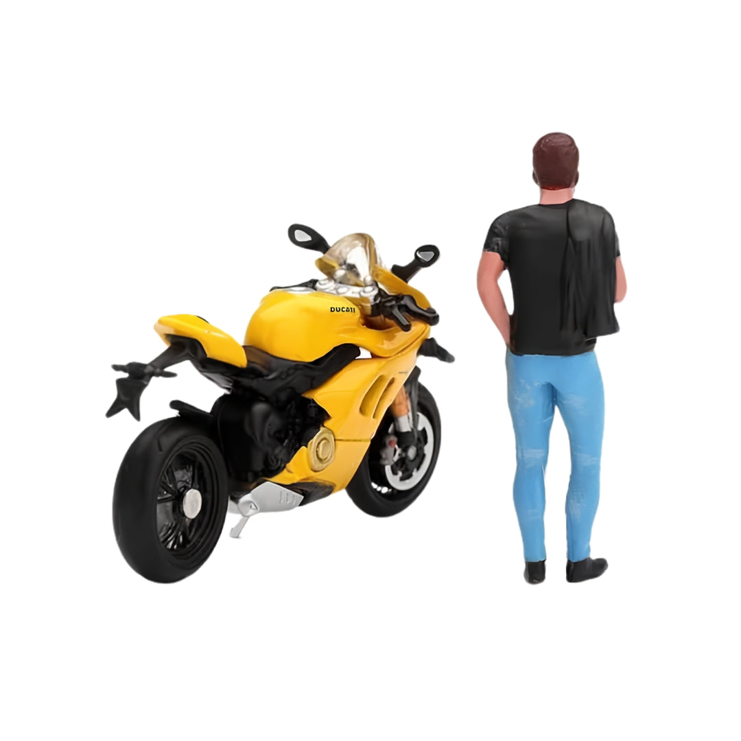 Ducati Panigale V4 S Giallo W/ Figure1:64 Scale Die-Cast Car By Mini Gt