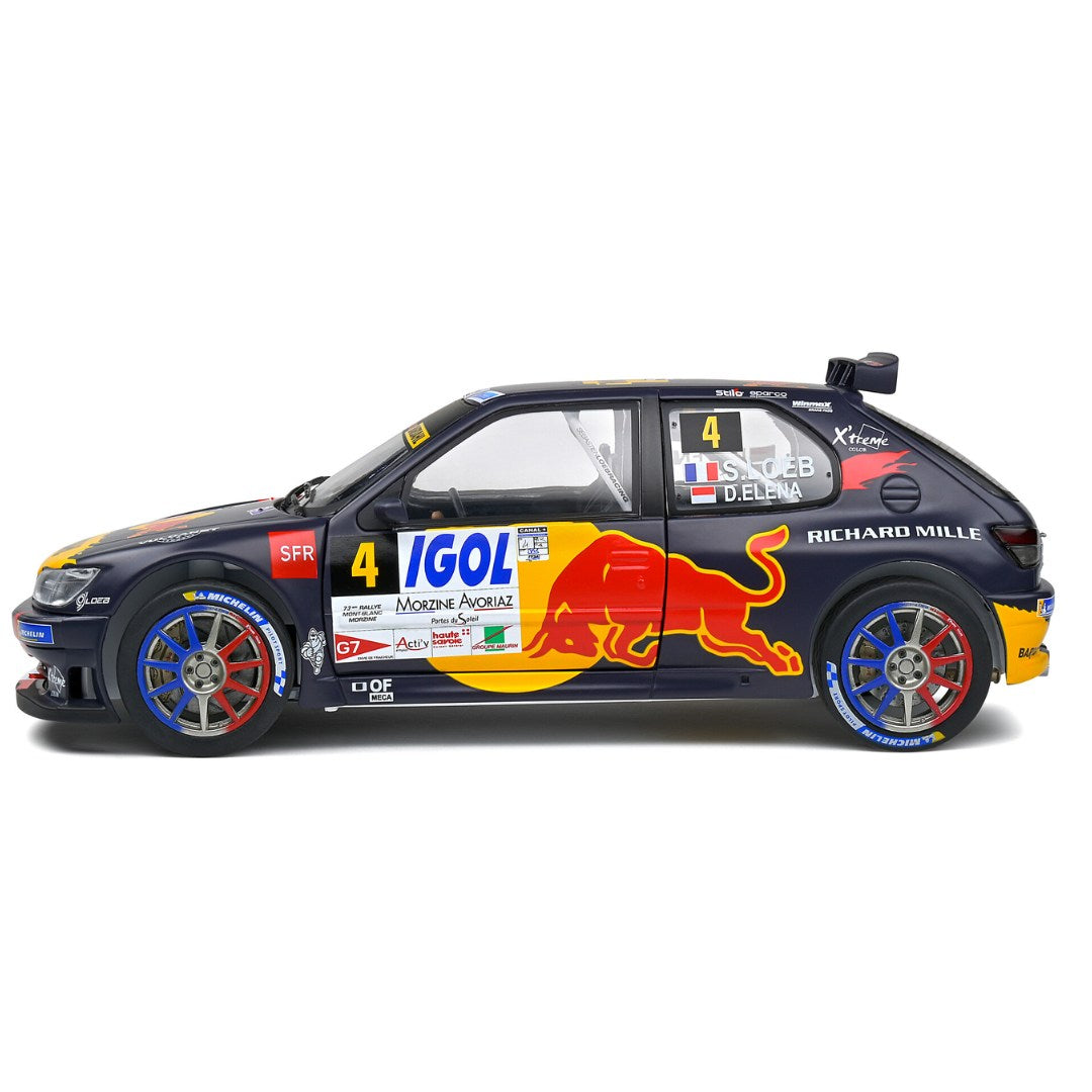 Black Peugeot 306 Maxi 2021 RALLY MONT BLANC S.LOEB / D.ELENA 1:18 Scale die-cast car by Solido -Solido - India - www.superherotoystore.com