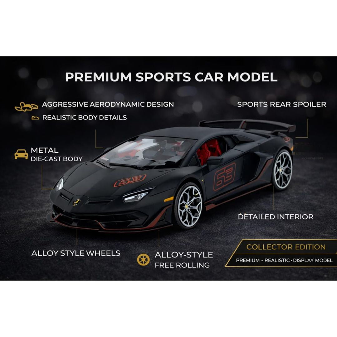 Black Lamborghini Aventador SVJ 1:32 Scale Die-Cast car By MSZ -MSZ - India - www.superherotoystore.com