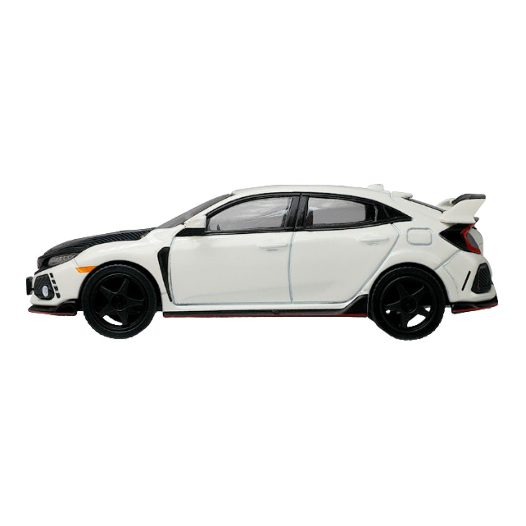 Tokyo Torque Series 10 - 2018 Honda Civic Type-R (Fk8) With Custom Wheels And Carbon Hood - Championship White (New Tooling) 1:64 Scale Die-Cast Car By Green Light