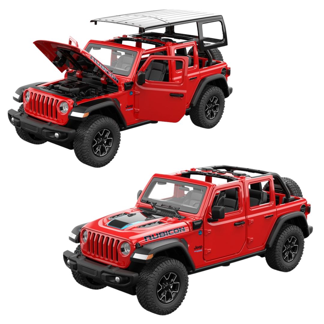 Red Jeep Wrangler Rubicon 4Xe 1:24 Scale Die-Cast Car By Rastar -Rastar - India - www.superherotoystore.com