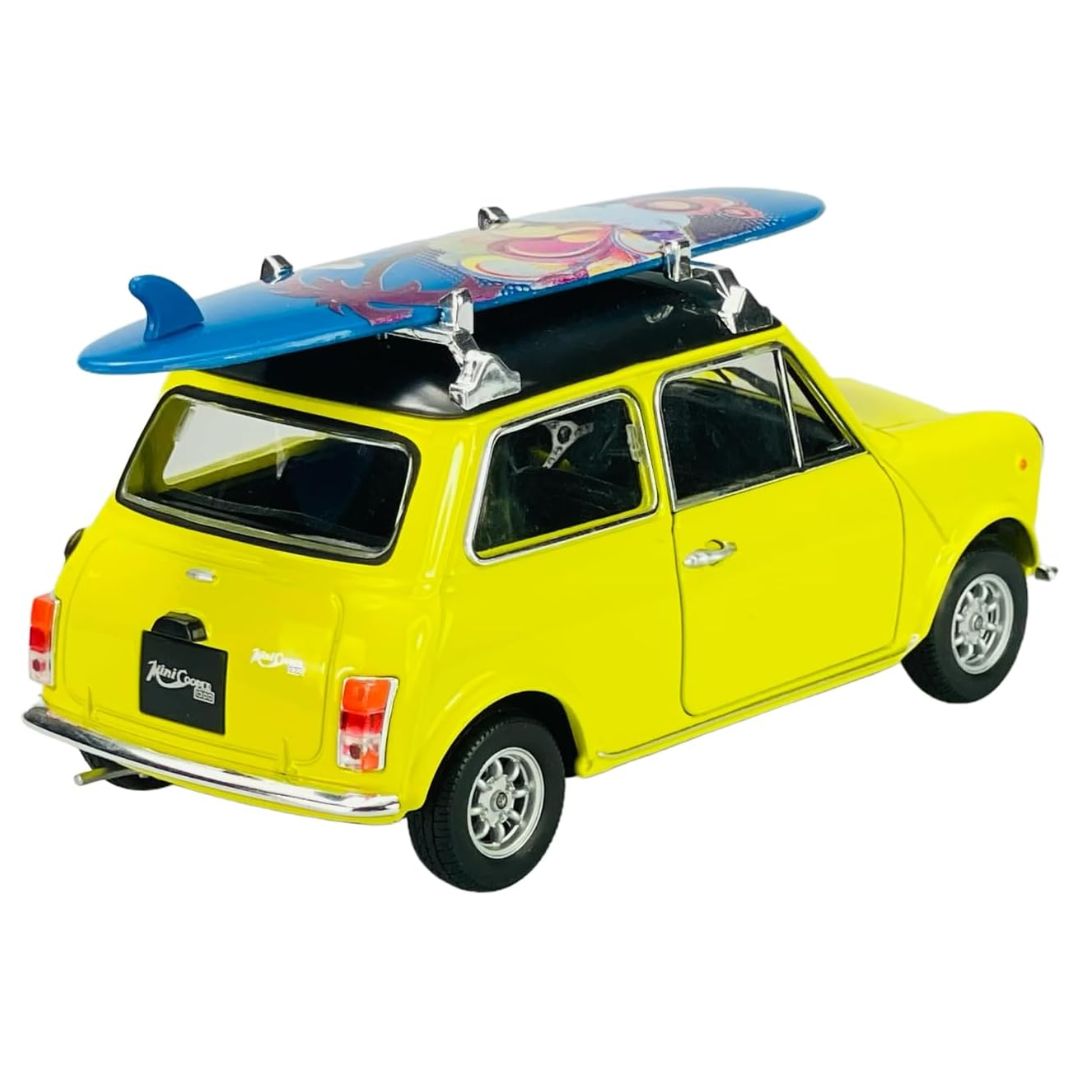 Yellow Mini Cooper 1300 (With Surfboard) 1:24 Scale Die-Cast Car By Welly -Welly - India - www.superherotoystore.com