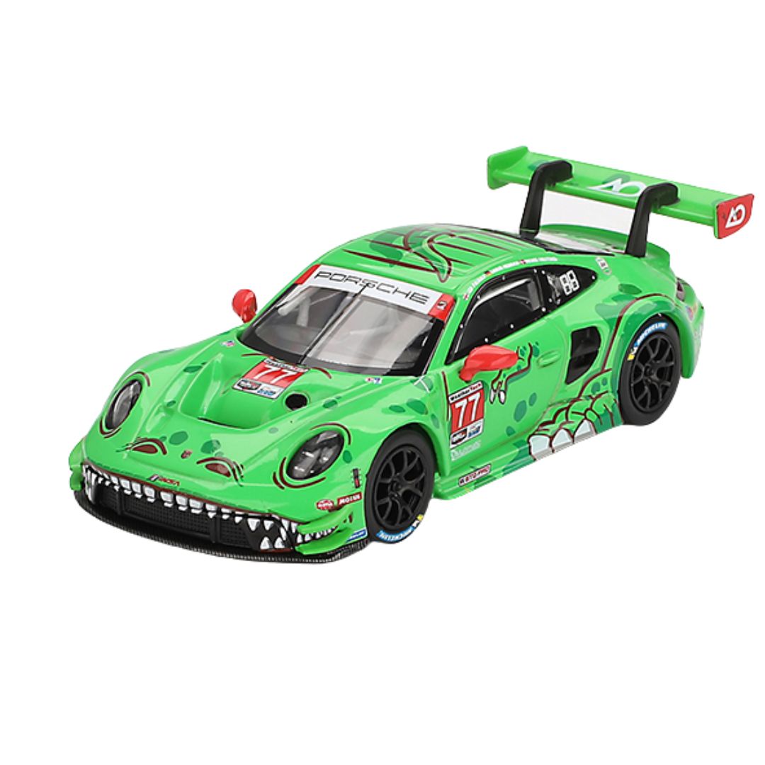 Porsche 911 GT3 R #77 AO Racing 2024 IMSA Daytona 24 Hrs GTD Pro 2nd Place 1:64 Scale Die-Cast Car By Mini GT