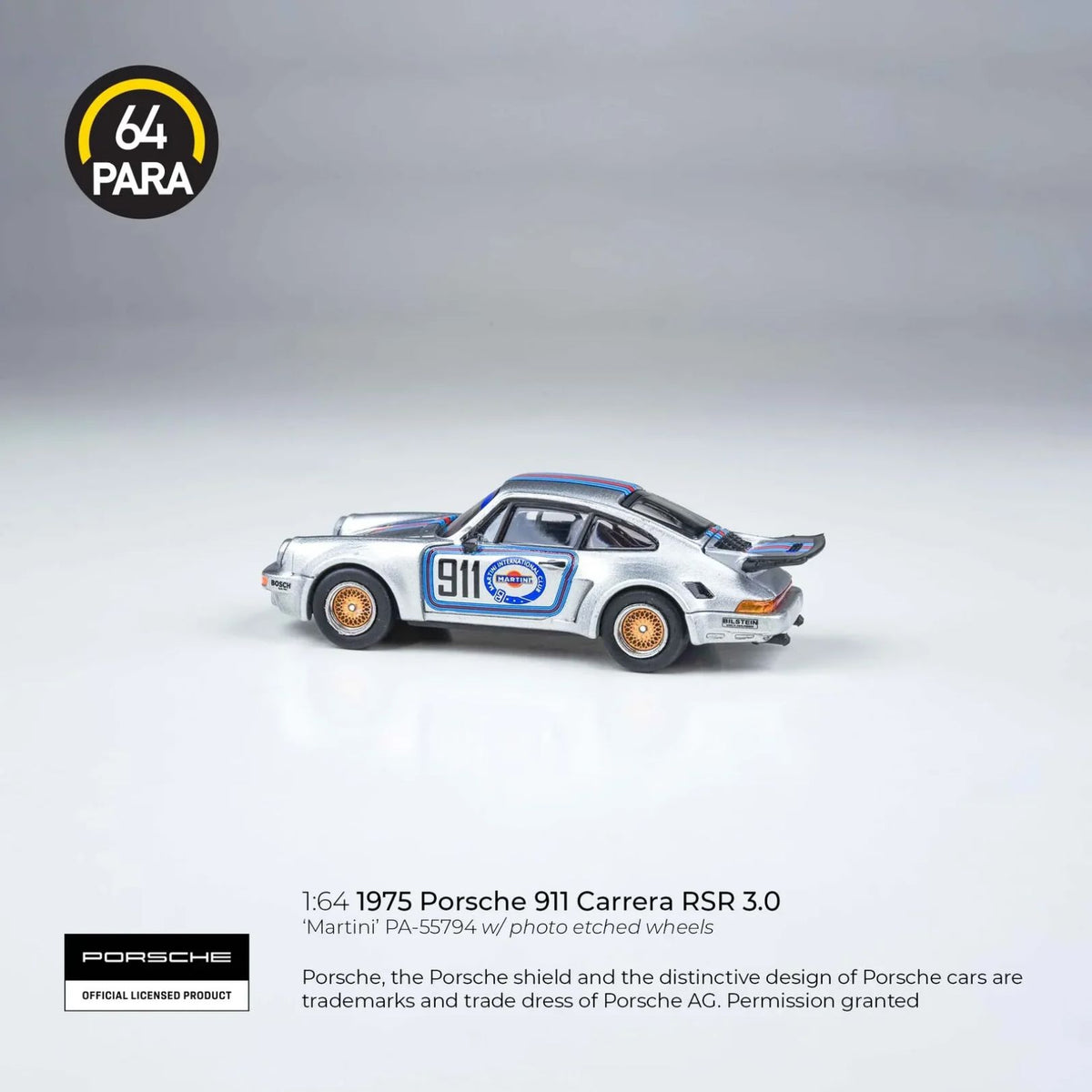 Porsche 911 Carrera 1975 Rsr 3.0 Martini 1:64 Diecast Car By Para64