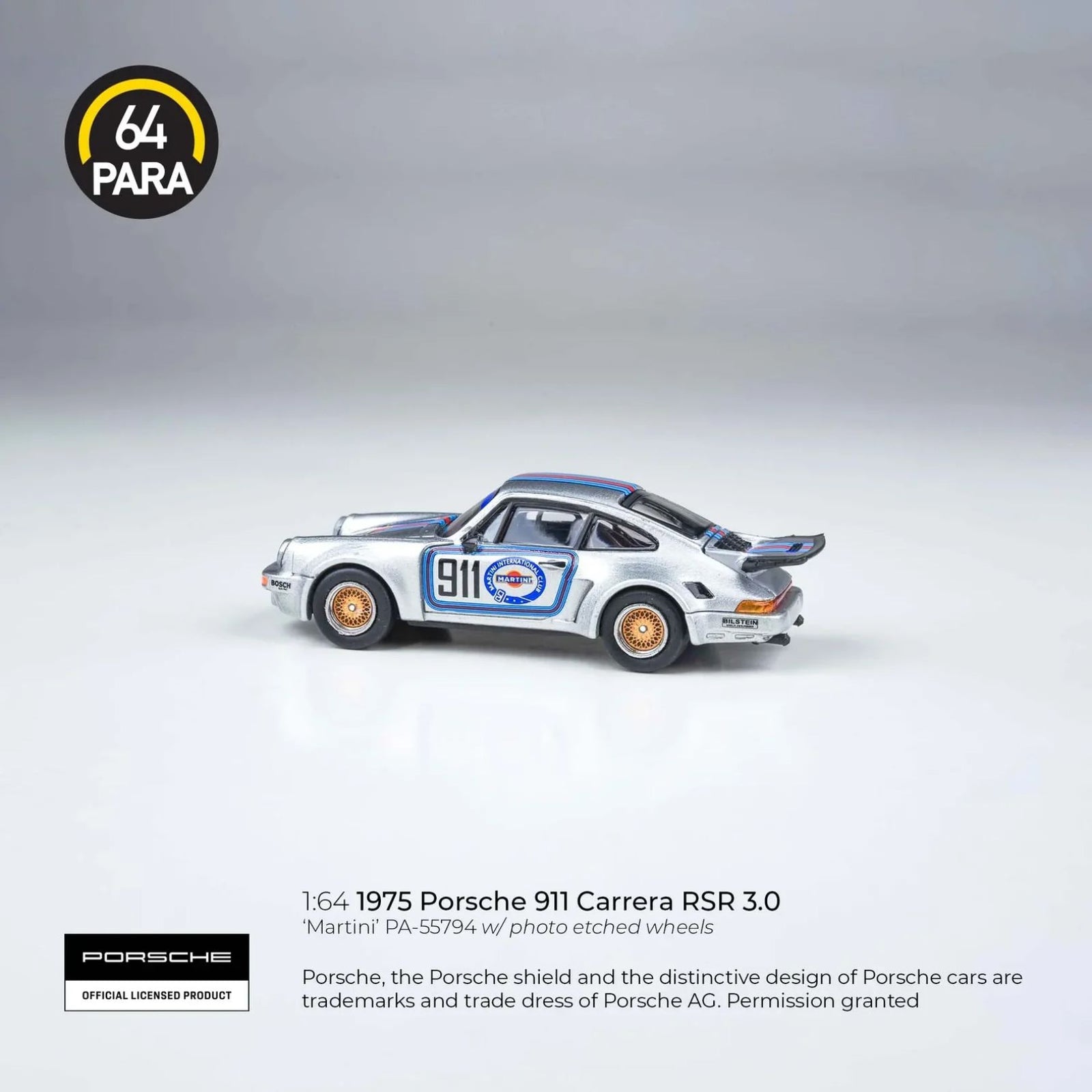 Porsche 911 Carrera 1975 Rsr 3.0 Martini 1:64 Diecast Car By Para64