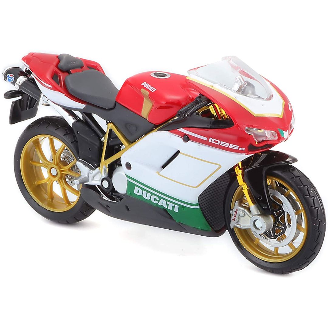 White Ducati 1098 S Tricolore 1:18 Scale Bike by Maisto -Maisto - India - www.superherotoystore.com
