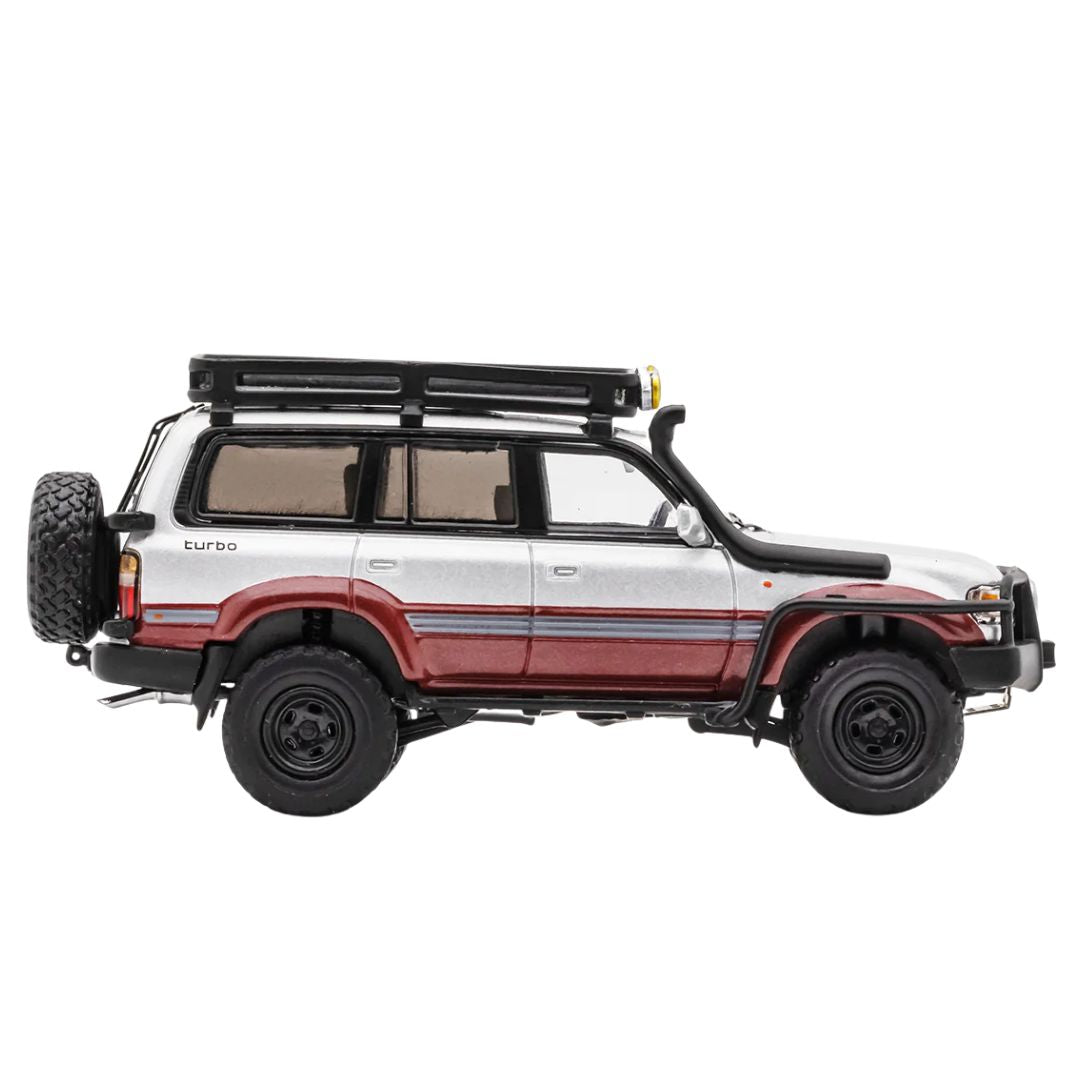 Toyota Land Cruiser 80 - LHD, SILVER+RED 1:64 Scale Die-Cast Car by GCD
