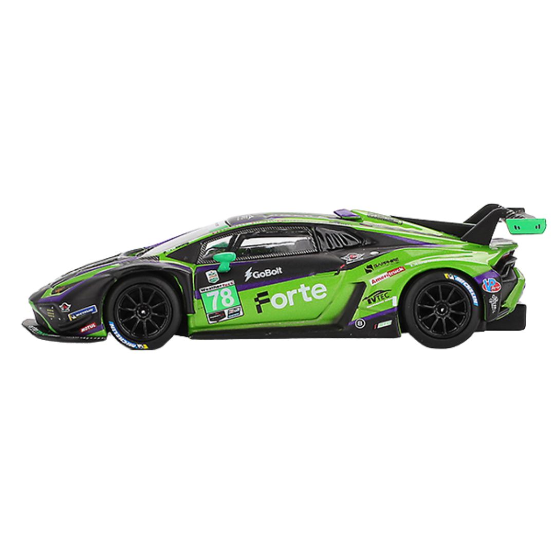 Green Lamborghini Huracán GT3 EVO2 #78 2024 IMSA Daytona 1:64 Scale Die-Cast Car by Mini GT