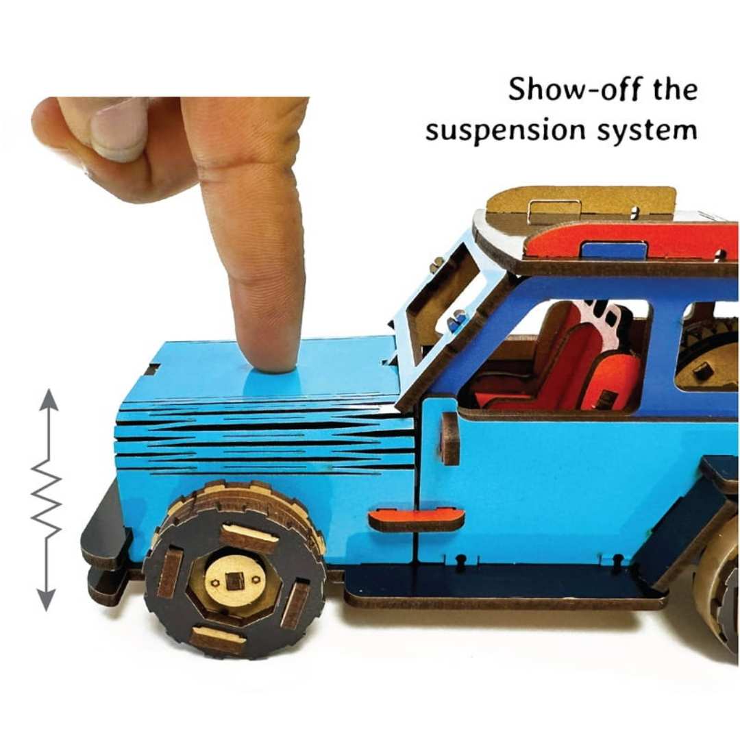Jeep Car (Blue) DIY Mechanical Model -Funvention - India - www.superherotoystore.com