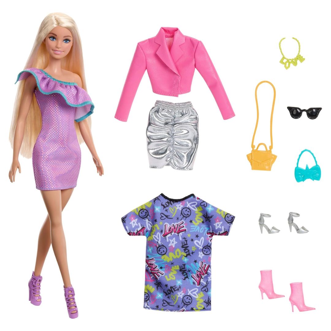 Barbie Fashionista Doll with 3 Nighttime Fashions By Mattel