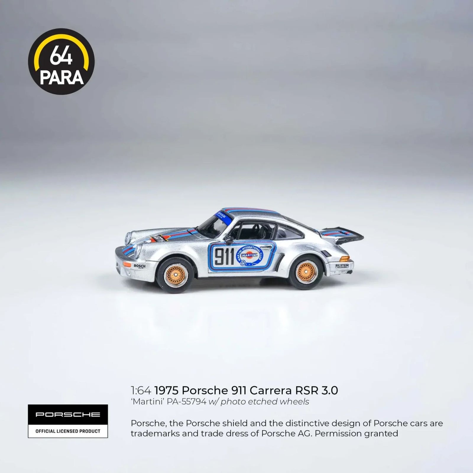 Porsche 911 Carrera 1975 Rsr 3.0 Martini 1:64 Diecast Car By Para64