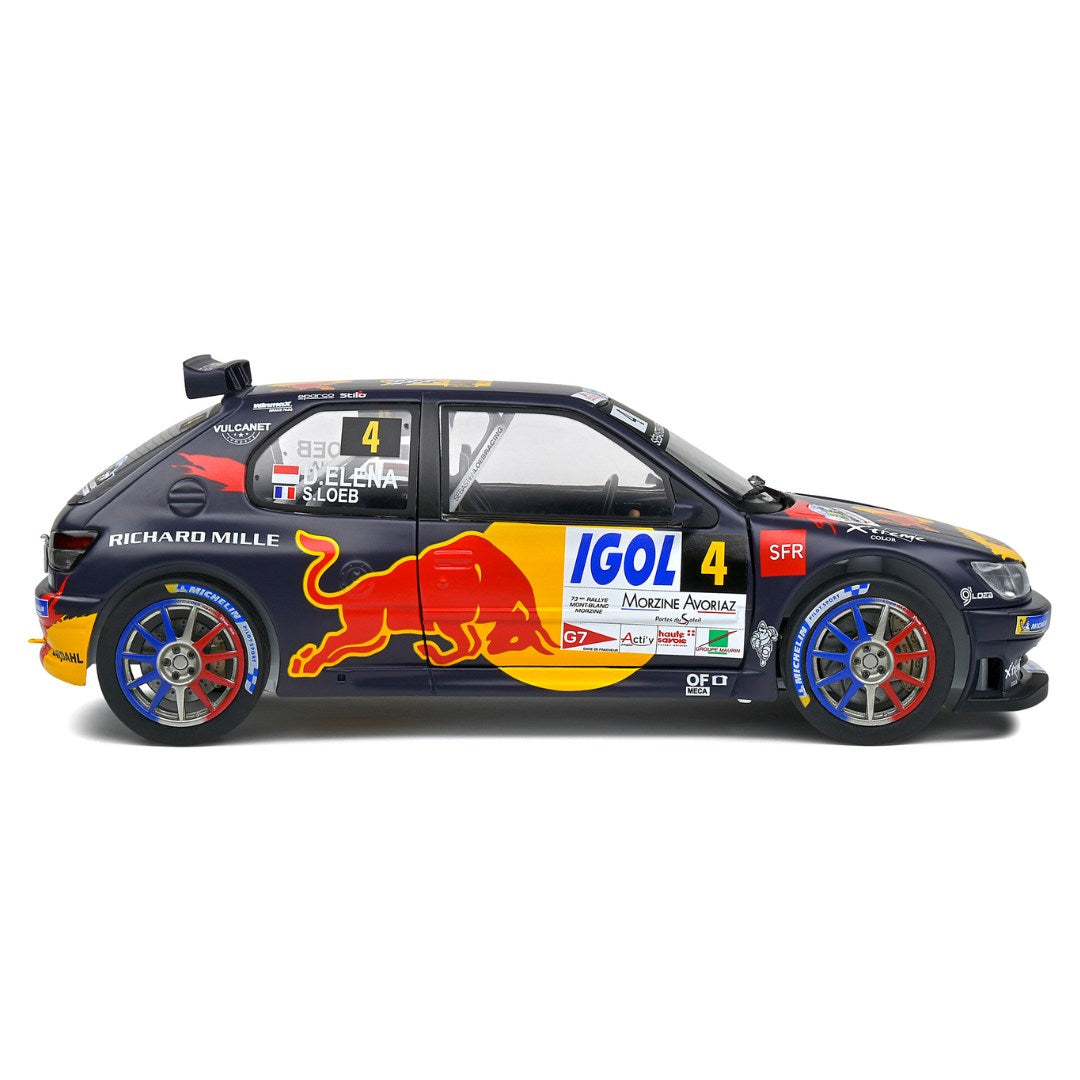 Black Peugeot 306 Maxi 2021 RALLY MONT BLANC S.LOEB / D.ELENA 1:18 Scale die-cast car by Solido -Solido - India - www.superherotoystore.com