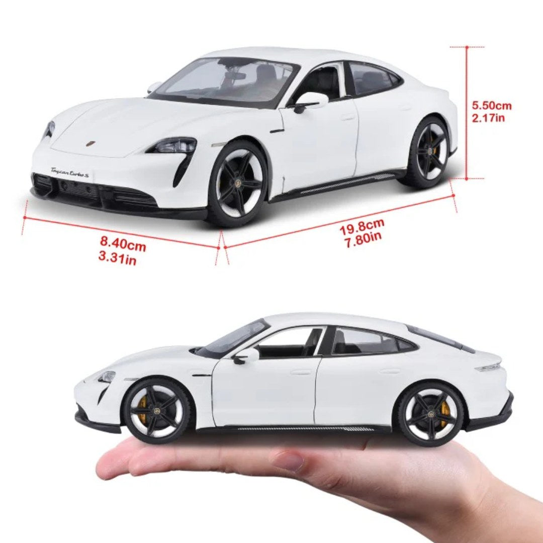 White Porsche Taycan Turbo S 1:24 Scale Die-Cast Car by Bburago -Bburago - India - www.superherotoystore.com