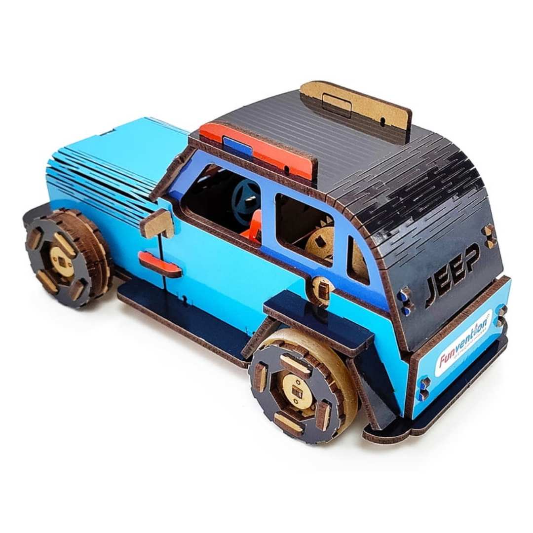 Jeep Car (Blue) DIY Mechanical Model -Funvention - India - www.superherotoystore.com