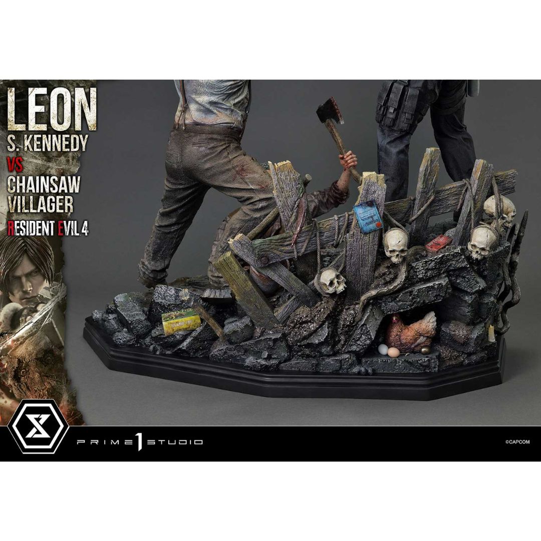 Resident Evil 4 Leon S. Kennedy Versus Chainsaw Villager Statue By Prime1 Studios -Prime 1 Studio - India - www.superherotoystore.com