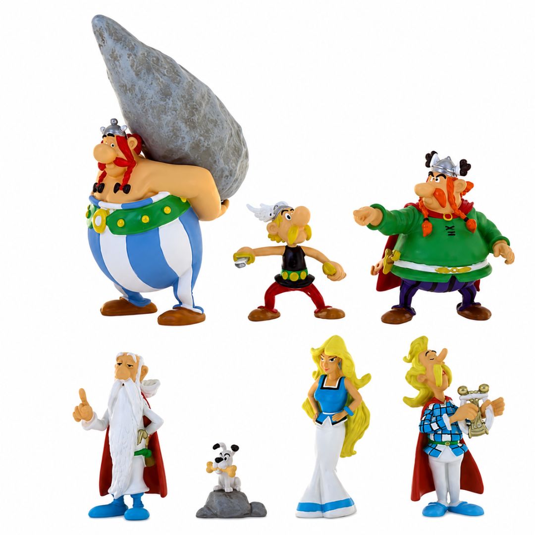 Tube Of 7 Figures Asterix &amp; Obelix The Village Statue By Plastoy