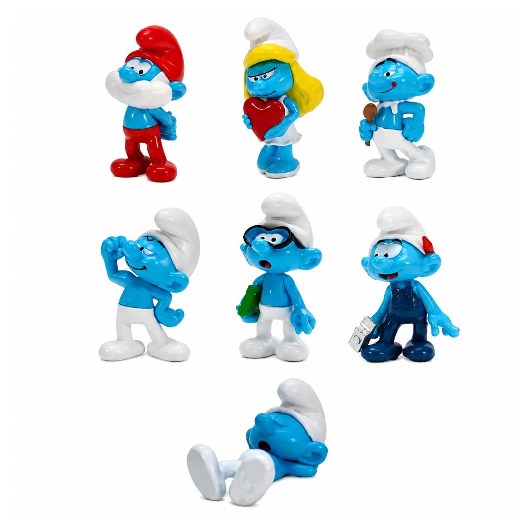 Tube Of 7 Smurf Statue By Plastoy