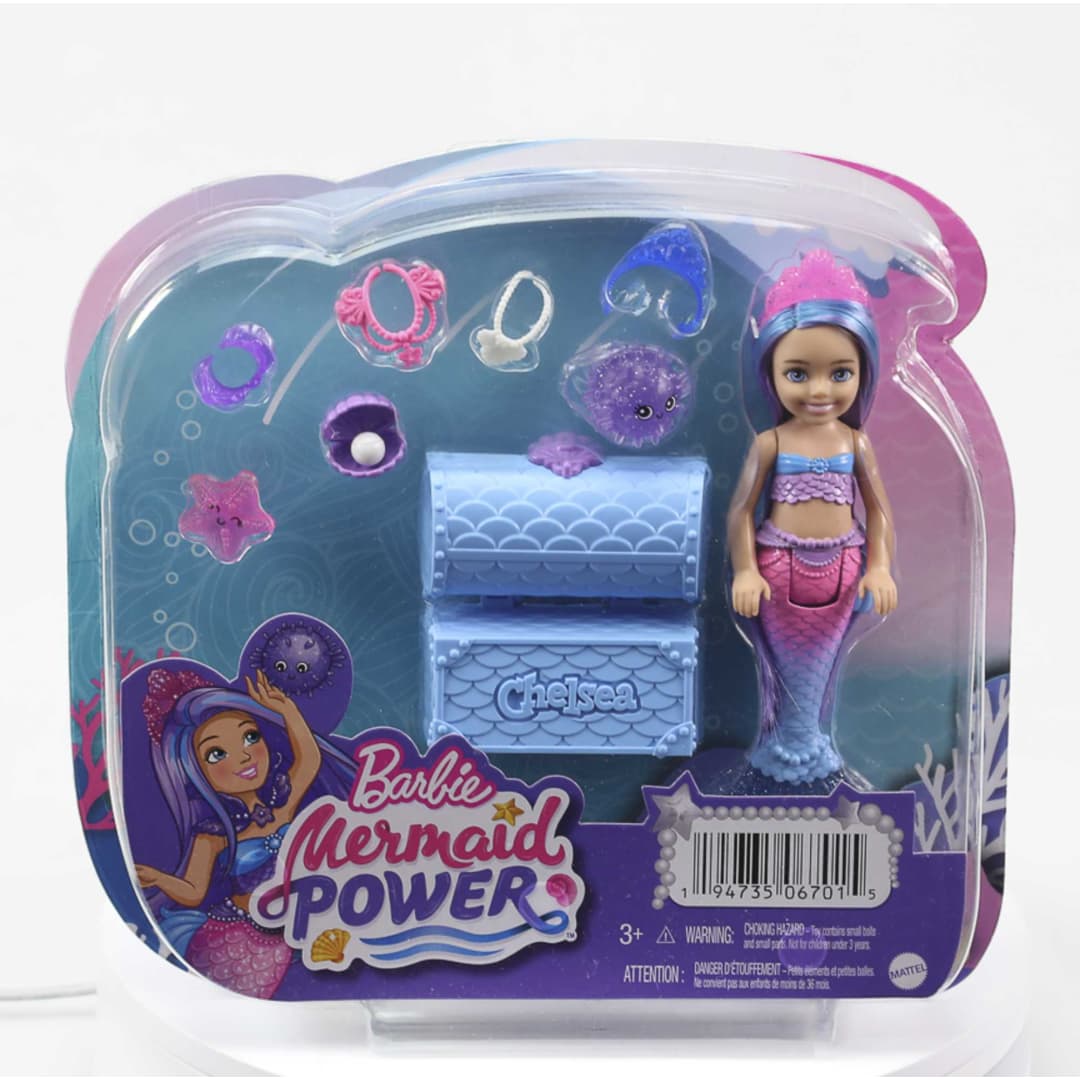 Barbie Mermaid Power™ Chelsea™ Mermaid Doll (Blue & Purple Hair) with 2 Pets, Treasure Chest & Accessories by Mattel -Mattel - India - www.superherotoystore.com